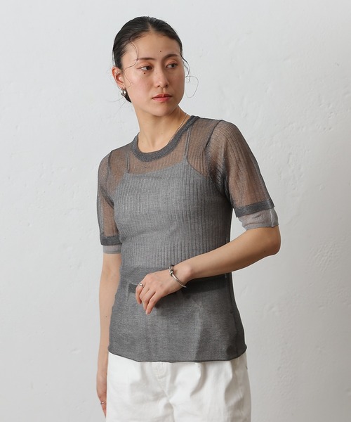 COLONY 2139(コロニートゥーワンスリーナイン)の「シアーリブニットトップス(Tシャツ/カットソー・レディース・ベージュ/グレー/ブラック・FREE)」の10枚目の写真