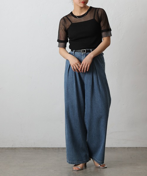 COLONY 2139(コロニートゥーワンスリーナイン)の「シアーリブニットトップス(Tシャツ/カットソー・レディース・ベージュ/グレー/ブラック・FREE)」の4枚目の写真