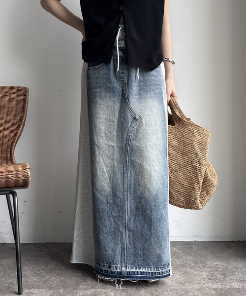 DouDou（ドゥドゥ）の「【WEB限定】スウェット切替デニムスカート（スカート・レディース・グレー・FREE）」の8枚目の写真