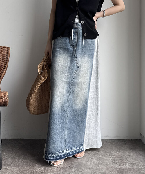 DouDou（ドゥドゥ）の「【WEB限定】スウェット切替デニムスカート（スカート・レディース・グレー・FREE）」の9枚目の写真