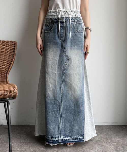 DouDou（ドゥドゥ）の「【WEB限定】スウェット切替デニムスカート（スカート・レディース・グレー・FREE）」の11枚目の写真