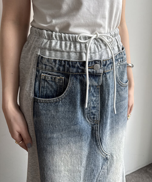 DouDou（ドゥドゥ）の「【WEB限定】スウェット切替デニムスカート（スカート・レディース・グレー・FREE）」の16枚目の写真
