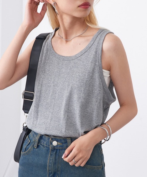るる　タンクトップ２着 綿混ストレッチタンクトップ(2丈展開) - ファッション通販なら