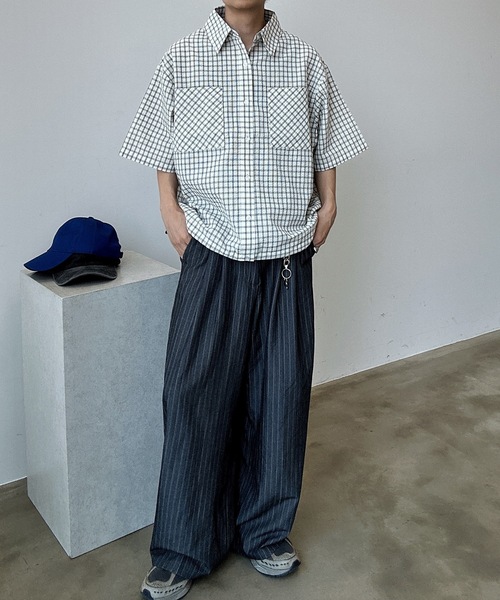 UNDERSTATEMENTs(アンダーステイトメント)の「【ユニセックス】シアサッカーチェックシャツ(シャツ/ブラウス・メンズ・ブラック/ホワイト/ネイビー・LARGE/MEDIUM)」の10枚目の写真