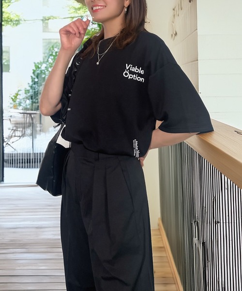 Candlestick(キャンドルスティック)の「肌ざわり美人 とろみ オーガンジープリント リラクシング ハーフスリーブ Tシャツ 韓国ファッション 接触冷感(Tシャツ/カットソー・レディース・ホワイト系1/ホワイト系2/ブラック系2/ベージュ系1/ブラック系1/ベージュ系2・M/L)」の15枚目の写真