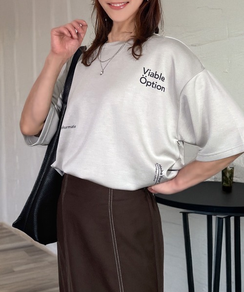 Candlestick(キャンドルスティック)の「肌ざわり美人 とろみ オーガンジープリント リラクシング ハーフスリーブ Tシャツ 韓国ファッション 接触冷感(Tシャツ/カットソー・レディース・ホワイト系1/ホワイト系2/ブラック系2/ベージュ系1/ブラック系1/ベージュ系2・M/L)」の12枚目の写真