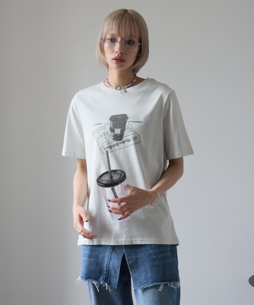 Girly Doll(ガーリードール)の「フロントプリントイラストTシャツ(Tシャツ/カットソー・レディース・ダークグレー/ライトグレー・F)」の12枚目の写真