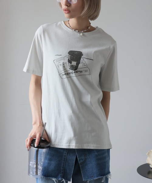 Girly Doll(ガーリードール)の「フロントプリントイラストTシャツ(Tシャツ/カットソー・レディース・ダークグレー/ライトグレー・F)」の13枚目の写真