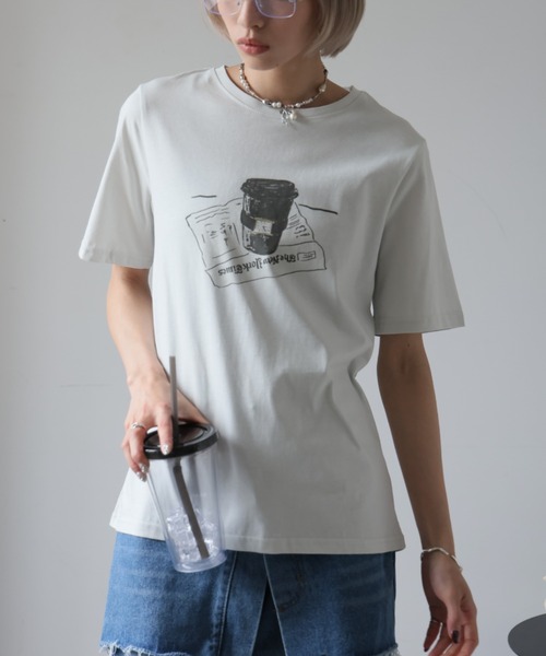 Girly Doll(ガーリードール)の「フロントプリントイラストTシャツ(Tシャツ/カットソー・レディース・ダークグレー/ライトグレー・F)」の14枚目の写真