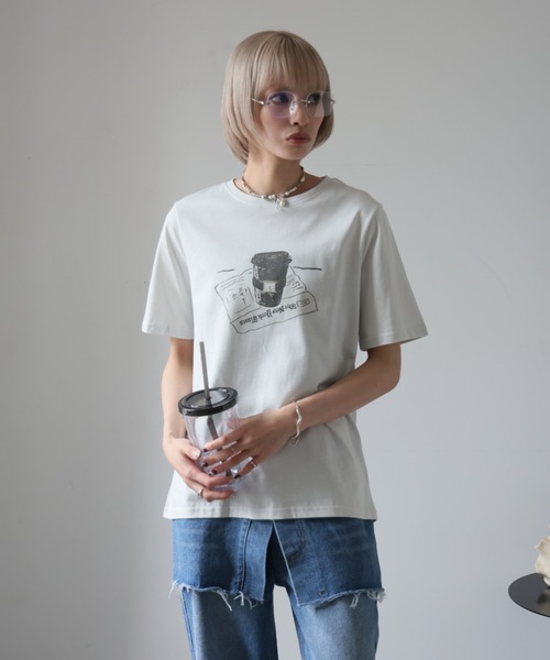 Girly Doll(ガーリードール)の「フロントプリントイラストTシャツ(Tシャツ/カットソー・レディース・ダークグレー/ライトグレー・F)」の15枚目の写真