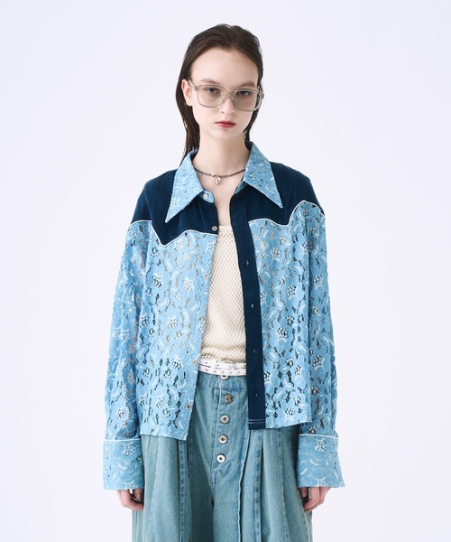 seyto サイズ3 / ウエスタンシャツレースシャツ Western lace short shirt / ウエスタンシャツレースシャツ