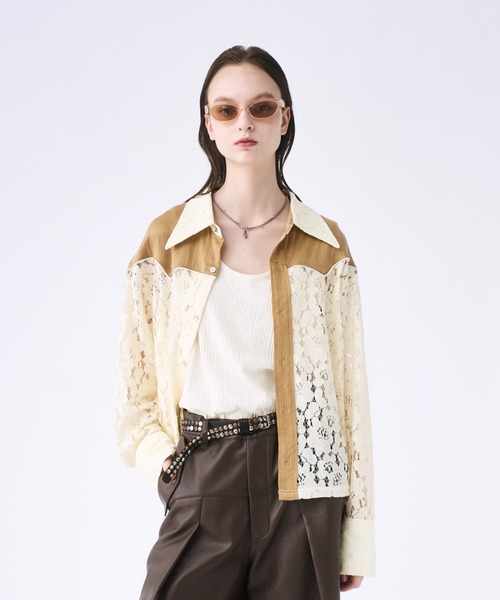 seyto サイズ2 / ウエスタンシャツレースシャツ Western lace short shirt / ウエスタンシャツレースシャツ