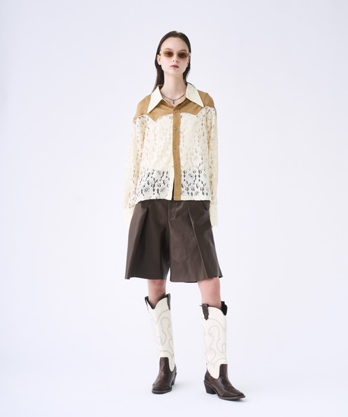seyto サイズ2 / ウエスタンシャツレースシャツ Western lace short shirt / ウエスタンシャツレースシャツ