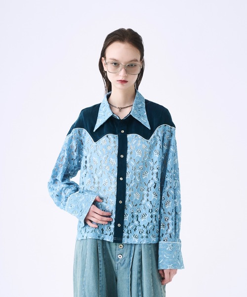 seyto サイズ1 / ウエスタンシャツレースシャツ セール】Western lace short shirt / ウエスタンシャツレースシャツ