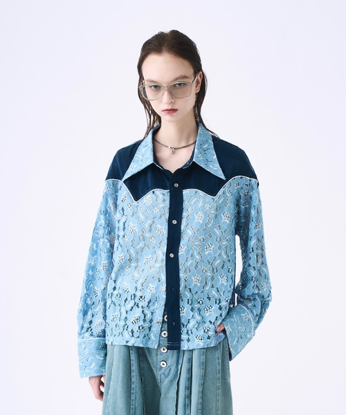 Western lace short shirt / ウエスタンシャツレースシャツ