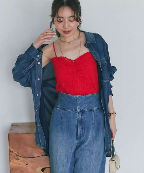 La boutique BonBon（ラブティックボンボン）の「【主役級キャミ】カップ付きシャーリングキャミ（キャミソール・レディース・ブラック/レッド/オフホワイト/サックスブルー・FREE/PS）」の19枚目の写真