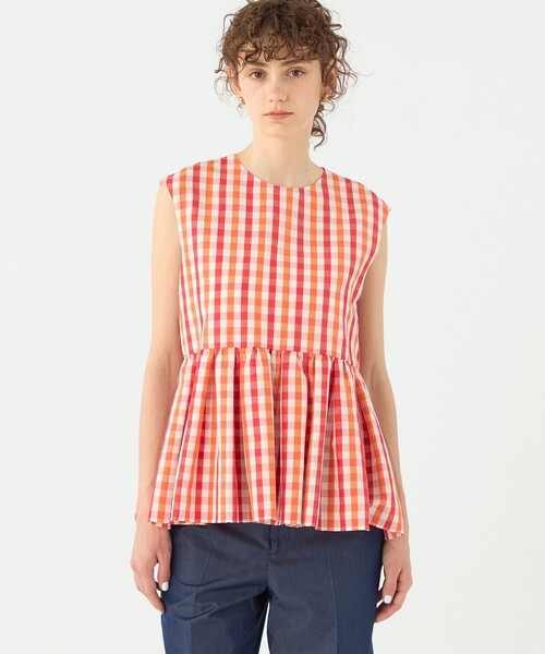 TOMORROWLAND collection（トゥモローランドコレクション）の「ピコロールギンガムチェック ペプラムブラウス（シャツ/ブラウス・レディース・レッド系その他/ネイビー・36）」の4枚目の写真