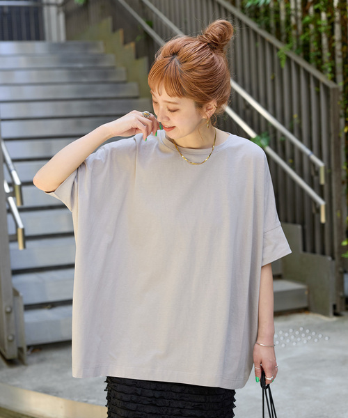 B.C STOCK(ベーセーストック)の「ウォッシャブル / 汗染み防止ワイドTEE(Tシャツ/カットソー・レディース・チャコールグレー/ライトグレー/ホワイト/ブラック・FREE)」の4枚目の写真