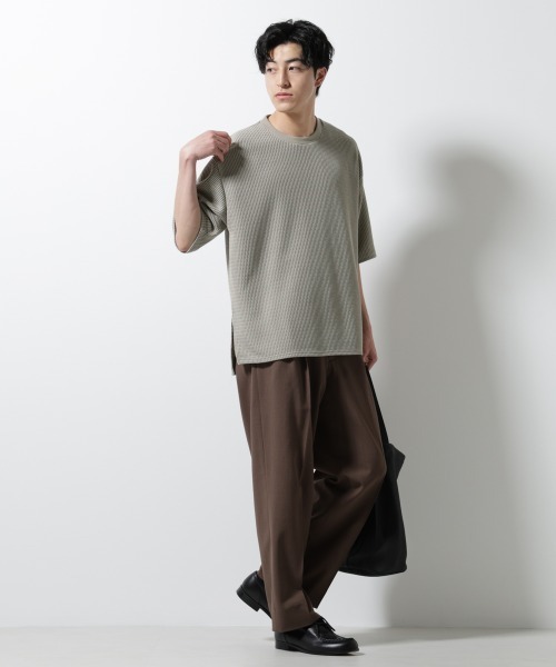 NANO universe（ナノユニバース）の「ジャガードニットソーTシャツ 半袖(セットアップ可)（Tシャツ/カットソー・メンズ・ブラック/カーキ/グレー系その他4/ネイビー・L/M/S）」の9枚目の写真