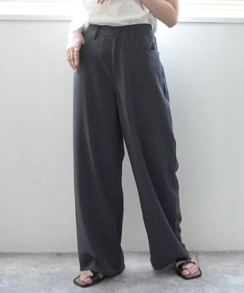 SELECT LEVERY(セレクトリベリー)の「ドライタッチ接触冷感カラーワイドパンツ(スラックス・レディース・グレー/ライトベージュ/ブラック/グリーン/ライム・MEDIUM/LARGE/X-LARGE/SMALL)」の3枚目の写真