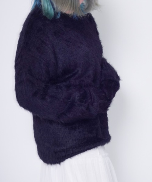 Bling Leads（ブリングリーズ）の「Z)【BLINGLEADS】ST-T-66 シャギーニットC/R（ニット/セーター・メンズ・グレー/ブラック・LARGE/MEDIUM）」の8枚目の写真