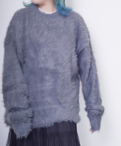 Bling Leads（ブリングリーズ）の「Z)【BLINGLEADS】ST-T-66 シャギーニットC/R（ニット/セーター・メンズ・グレー/ブラック・LARGE/MEDIUM）」の7枚目の写真