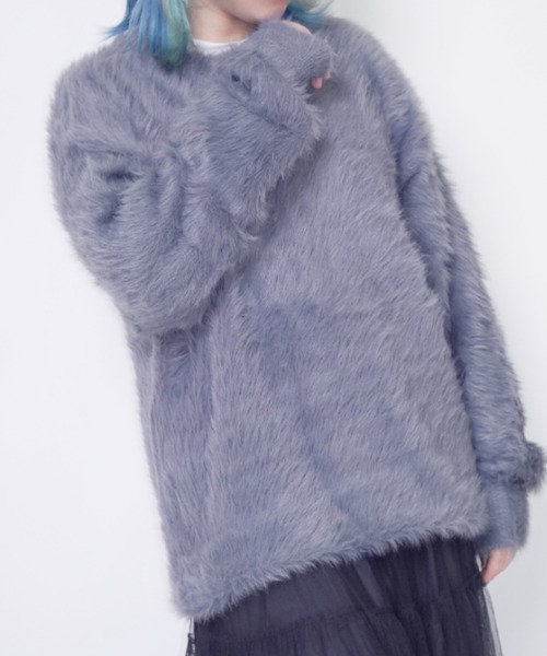 Bling Leads（ブリングリーズ）の「Z)【BLINGLEADS】ST-T-66 シャギーニットC/R（ニット/セーター・メンズ・グレー/ブラック・LARGE/MEDIUM）」の6枚目の写真