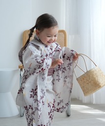utatane(ウタタネ)のキッズ浴衣3点セット utatane いちご色に溶け込む萩とトンボ(浴衣)
