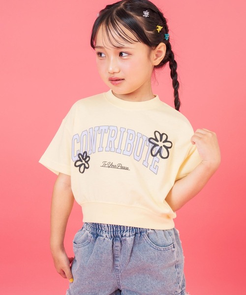 ANAP kids(アナップキッズ)の「カレッジ フラワー スプレー クロップド Tシャツ 【ジュニアお揃い】(Tシャツ/カットソー・キッズ・ライトイエロー/ライトグレー/ブラック・110cm/120cm/130cm)」の13枚目の写真
