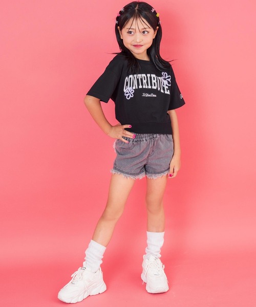 ANAP kids(アナップキッズ)の「カレッジ フラワー スプレー クロップド Tシャツ 【ジュニアお揃い】(Tシャツ/カットソー・キッズ・ライトイエロー/ライトグレー/ブラック・110cm/120cm/130cm)」の6枚目の写真