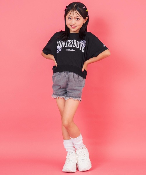 ANAP kids(アナップキッズ)の「カレッジ フラワー スプレー クロップド Tシャツ 【ジュニアお揃い】(Tシャツ/カットソー・キッズ・ライトイエロー/ライトグレー/ブラック・110cm/120cm/130cm)」の7枚目の写真