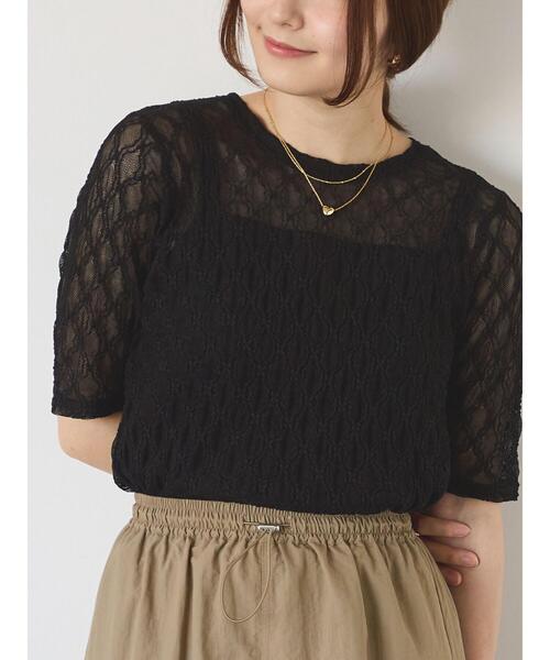 Te chichi TERRASSE（テチチテラス）の「半袖レーストップス（その他トップス・レディース・オフホワイト/ブラック・F）」の2枚目の写真