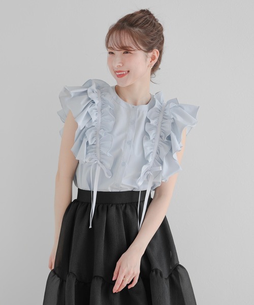ブラウス シャツ ショルダーフリルテープリボンブラウス レディース ショルダーフリルテープリボンブラウス（シャツ/ブラウス）｜Fit