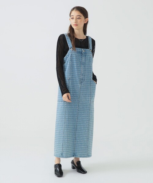 B:MING by BEAMS（ビーミングバイビームス）の「ジャカード デニム カーゴ ワンピース（S～M）（ジャンパースカート・レディース・ライトブルー/ブラック・SMALL/MEDIUM）」の7枚目の写真