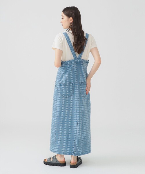 極美品　シャンブルドゥシャーム　麻100%　ジャンパースカート　ロングワンピース デニムジャンパースカート （ロング・マキシ丈ワンピース