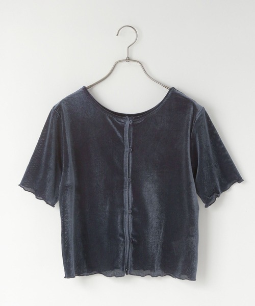 LOWRYS FARM（ローリーズファーム）の「シアーベロアメローカーディガンＳＳ　577737（カーディガン/ボレロ・レディース・ブラック/ネイビー/ブラウン/アイボリー・FREE）」の4枚目の写真