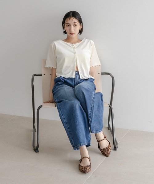 LOWRYS FARM（ローリーズファーム）の「シアーベロアメローカーディガンＳＳ　577737（カーディガン/ボレロ・レディース・ブラック/ネイビー/ブラウン/アイボリー・FREE）」の5枚目の写真