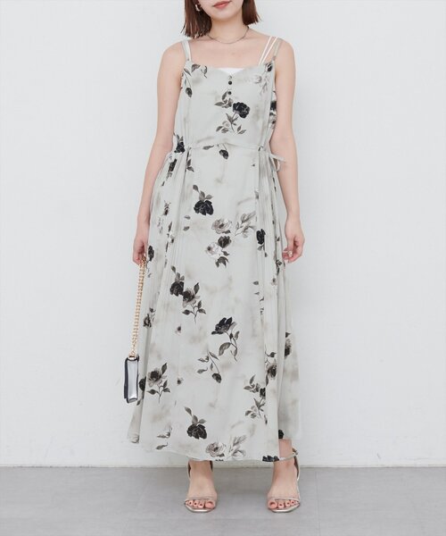 両サイドプリーツキャミワンピース ミントグレー natural couture canami】両サイドプリーツキャミワンピース（ワンピース