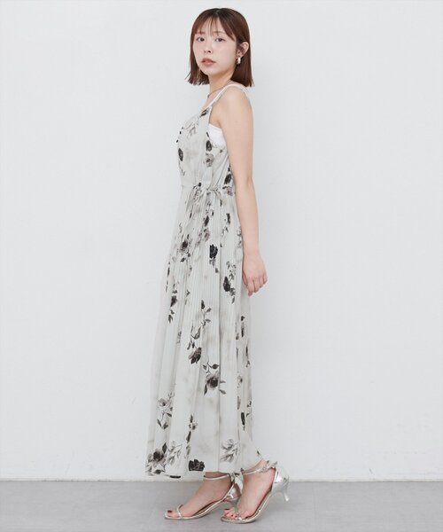 両サイドプリーツキャミワンピース S ホワイト natural couture canami】両サイドプリーツキャミワンピース（ワンピース