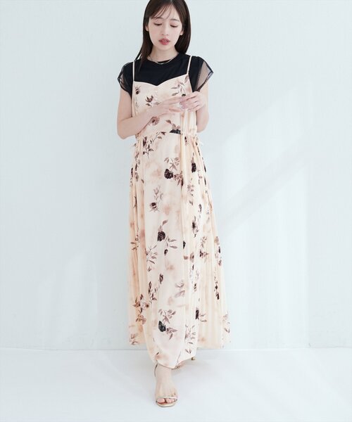 両サイドプリーツキャミワンピース S ホワイト natural couture canami】両サイドプリーツキャミワンピース（ワンピース
