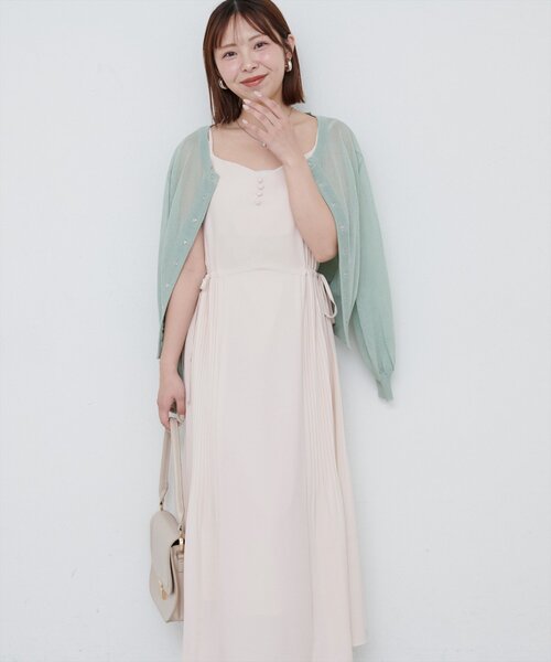 両サイドプリーツキャミワンピース ミントグレー natural couture canami】両サイドプリーツキャミワンピース（ワンピース