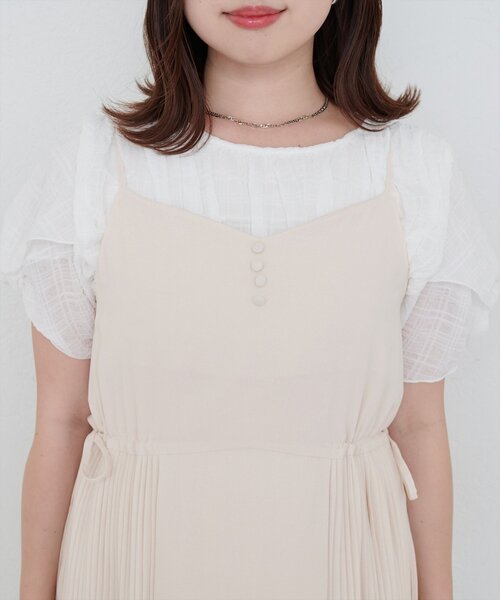 両サイドプリーツキャミワンピース S ホワイト natural couture canami】両サイドプリーツキャミワンピース（ワンピース