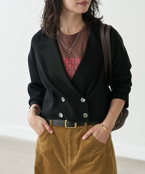 RIVE DROITE（リヴドロワ）の「【季節の変わり目に/接触冷感】ショートニットジャケット（テーラードジャケット・レディース・ブラック/ブラウン・FREE）」の7枚目の写真