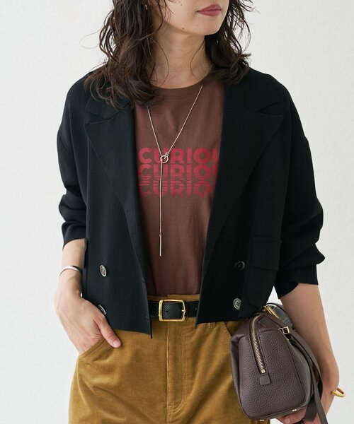 RIVE DROITE（リヴドロワ）の「【季節の変わり目に/接触冷感】ショートニットジャケット（テーラードジャケット・レディース・ブラック/ブラウン・FREE）」の11枚目の写真