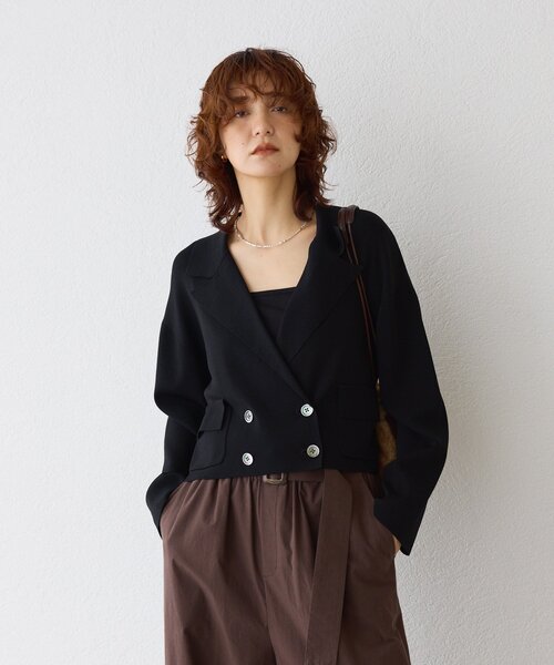 RIVE DROITE（リヴドロワ）の「【季節の変わり目に/接触冷感】ショートニットジャケット（テーラードジャケット・レディース・ブラック/ブラウン・FREE）」の16枚目の写真