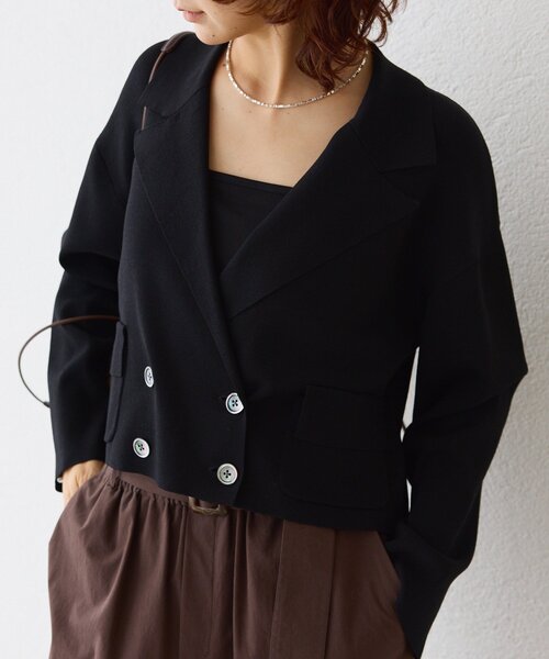 RIVE DROITE（リヴドロワ）の「【季節の変わり目に/接触冷感】ショートニットジャケット（テーラードジャケット・レディース・ブラック/ブラウン・FREE）」の17枚目の写真