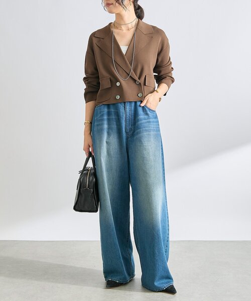 RIVE DROITE（リヴドロワ）の「【季節の変わり目に/接触冷感】ショートニットジャケット（テーラードジャケット・レディース・ブラック/ブラウン・FREE）」の22枚目の写真