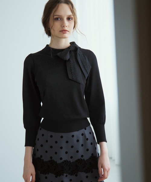 STRAWBERRY-FIELDS(ストロベリーフィールズ)の「フロッキードロップス_ソフトマーメイドスカート(スカート・レディース・グレー/ブラック・1/2)」の4枚目の写真