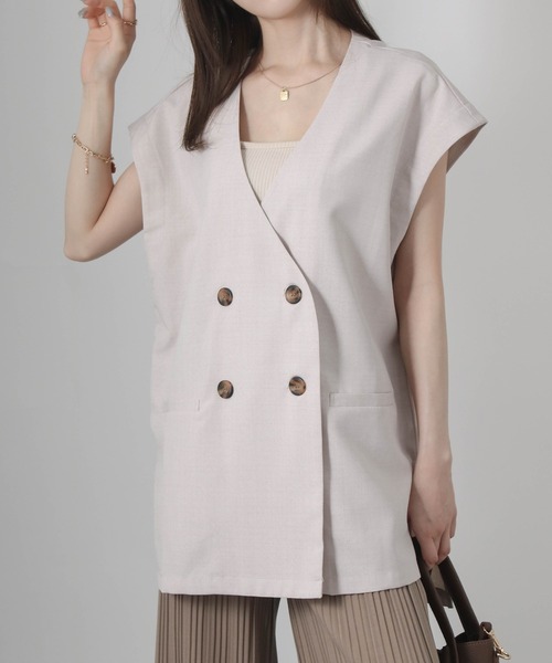 Social GIRL（ソーシャルガール）の「フレンチスリーブジャケット（ノーカラージャケット・レディース・アイボリー/ブラック/モカ・M）」の17枚目の写真