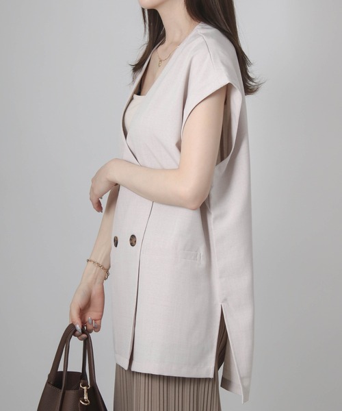 Social GIRL（ソーシャルガール）の「フレンチスリーブジャケット（ノーカラージャケット・レディース・アイボリー/ブラック/モカ・M）」の18枚目の写真